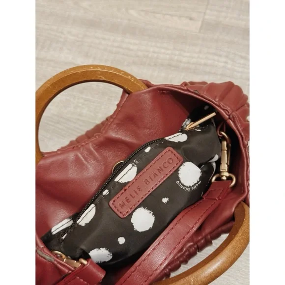 Melie Bianco Pleated Crossbody Bag With Wooden Handles in Burgundy - Picture 4 of 8